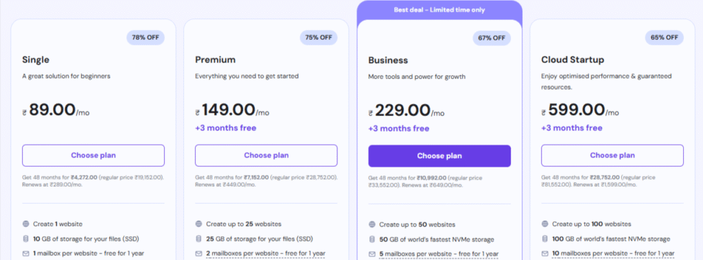 Hostinger Web Hosting Plans